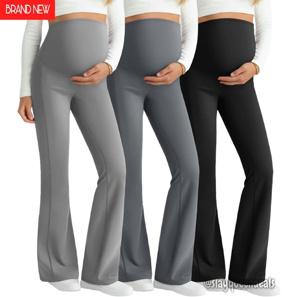 Maternity Flared Leggings Over Belly Yoga Bootcut Stretchy Pregnancy Pants